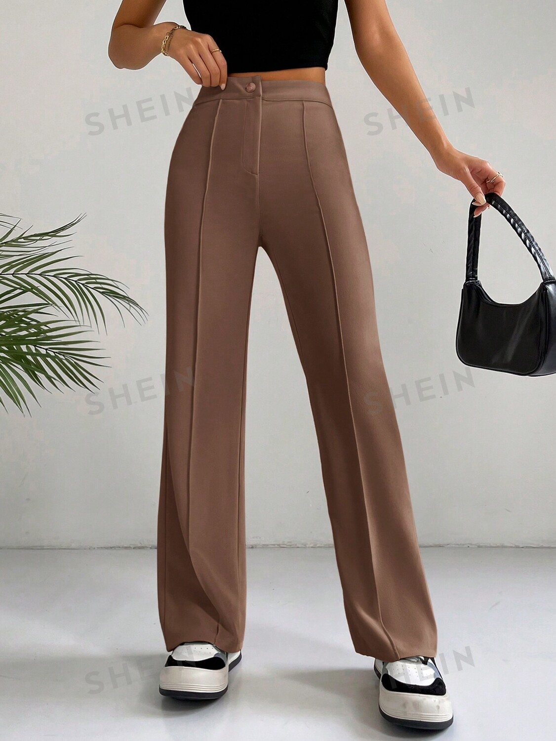 

Брюки широкие Shein Ezwear, коричневый