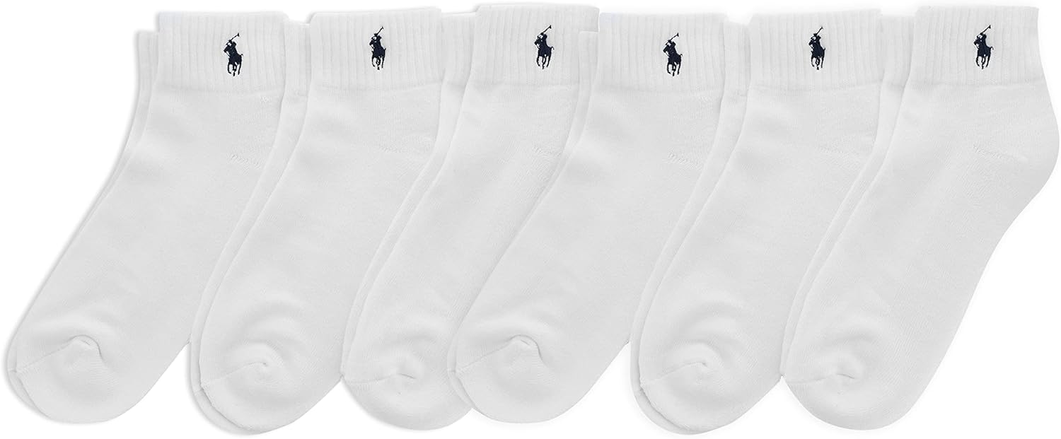 

Polo Ralph Lauren мужские классические спортивные однотонные носки набор 6 пар - амортизирующий комфорт из хлопка, белый, 6-12.5