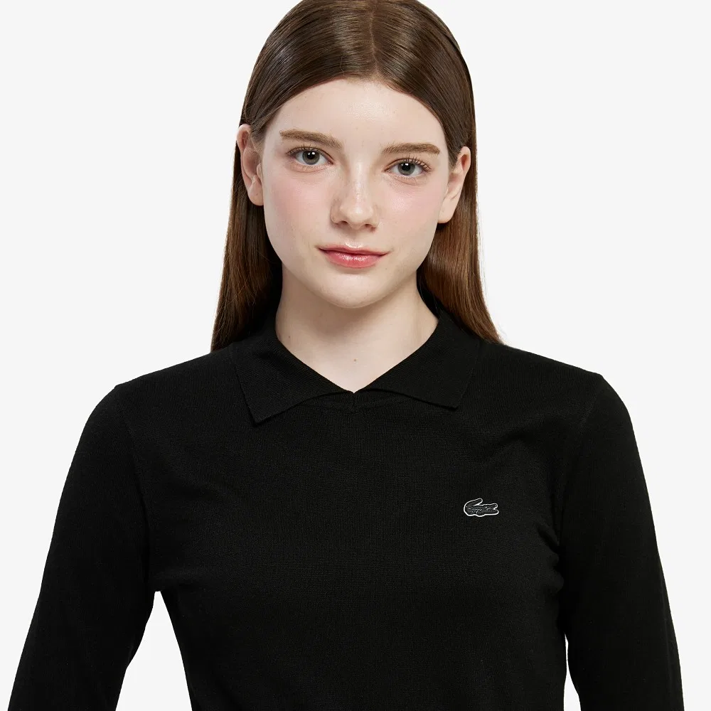 Свитер женский Lacoste с контрастным воротником, черный — фото 2