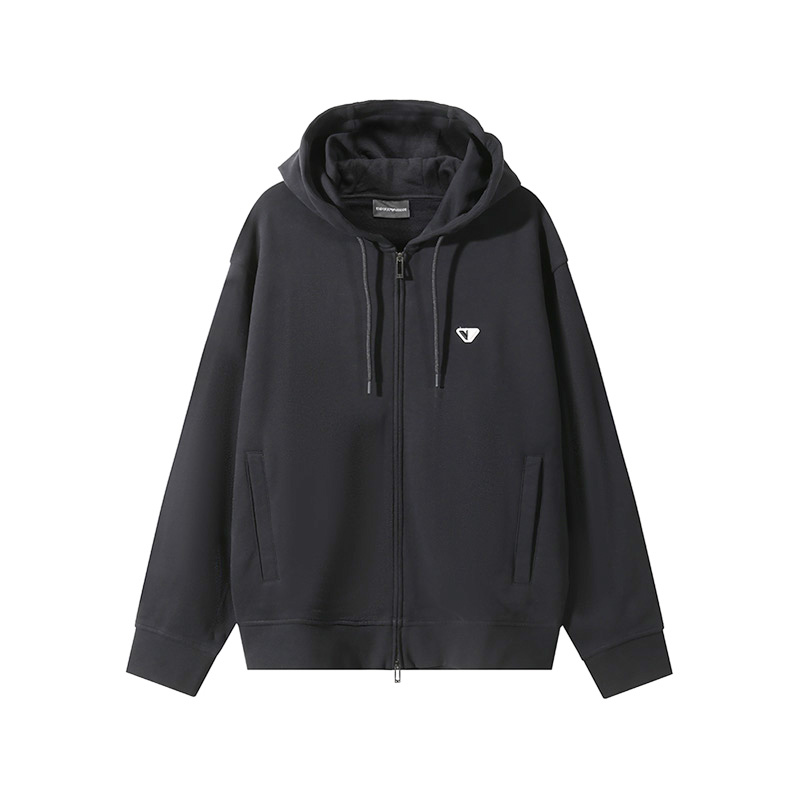 EMPORIO ARMANI Толстовка с капюшоном и молнией FW24 тонкий флис мужская Black — фото 3