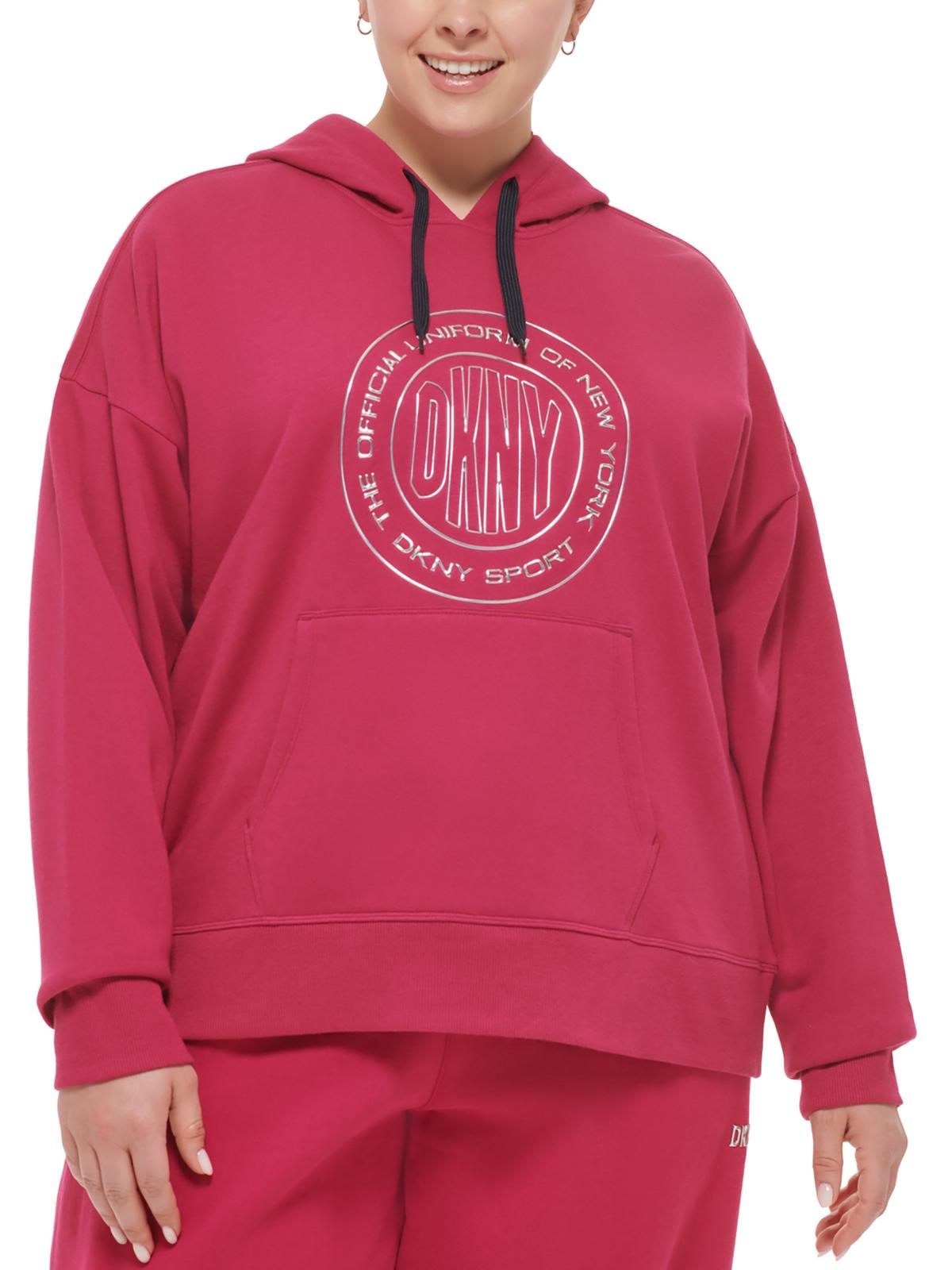 

Плюс Женская толстовка с капюшоном с металлическим логотипом DKNY Sport, цвет black cherry