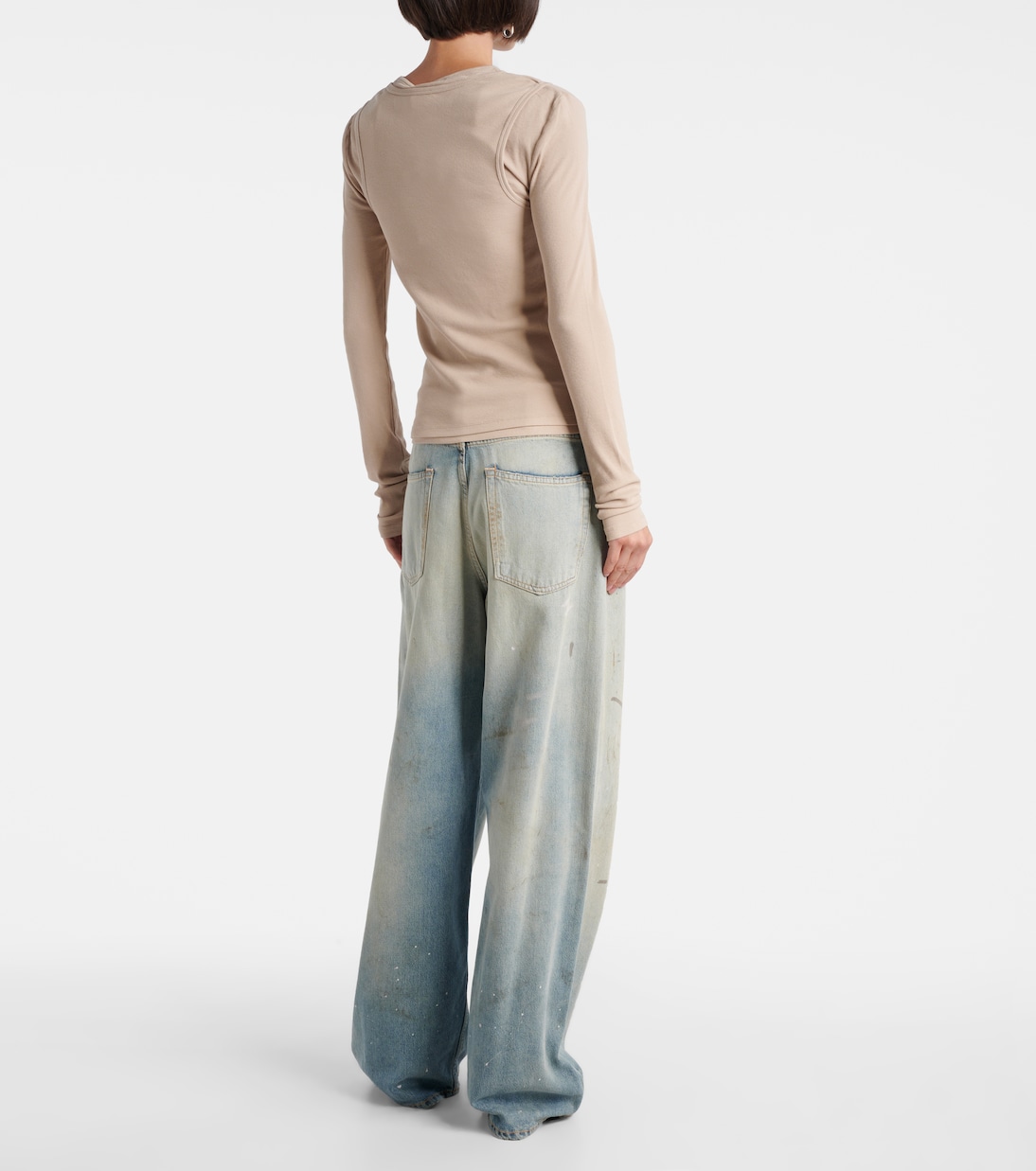 Многослойная футболка из смесового хлопка с принтом Acne Studios, Oatmeal Beige — фото 3