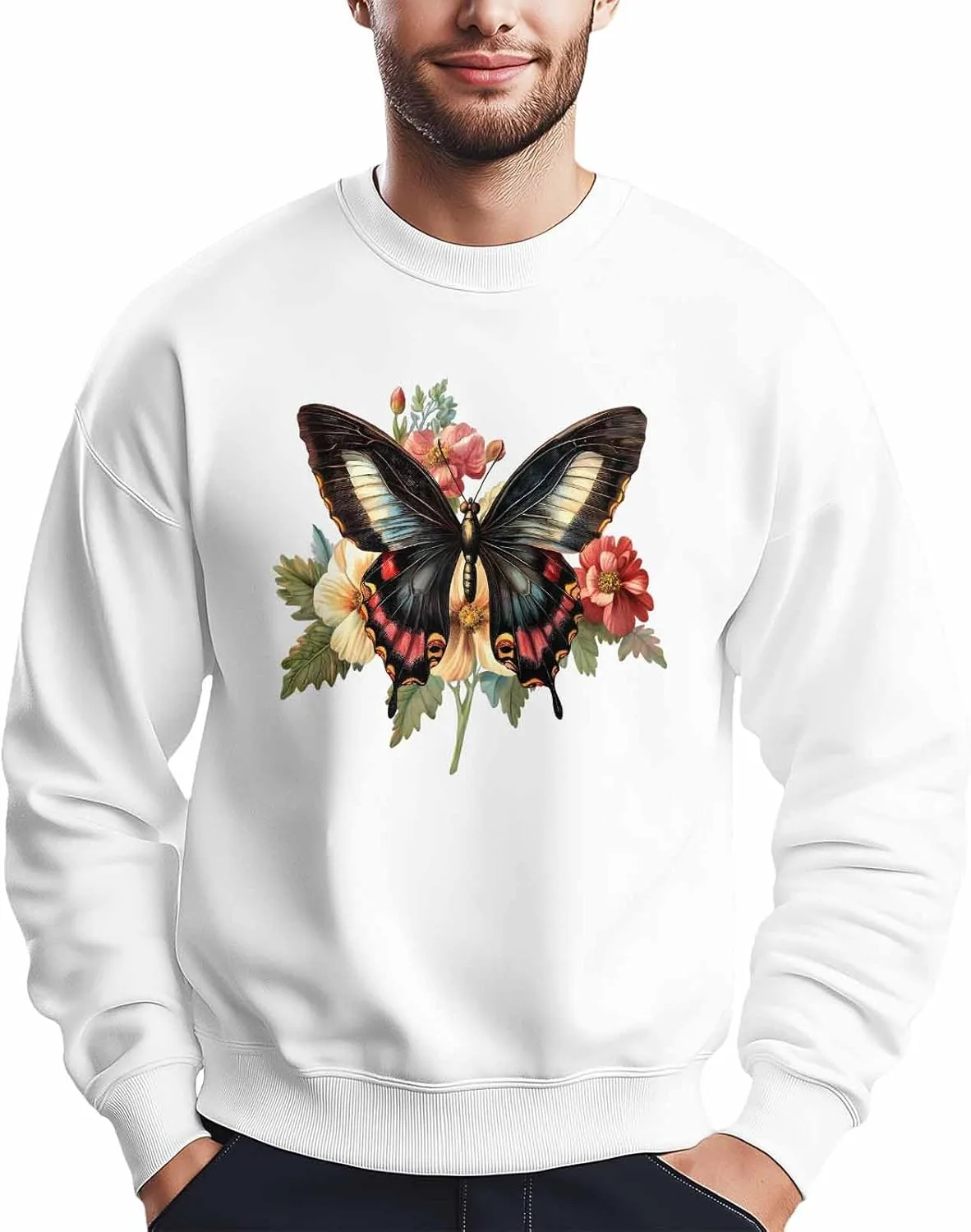 

Мужской свитшот с принтом бабочки и мака Winvebermior