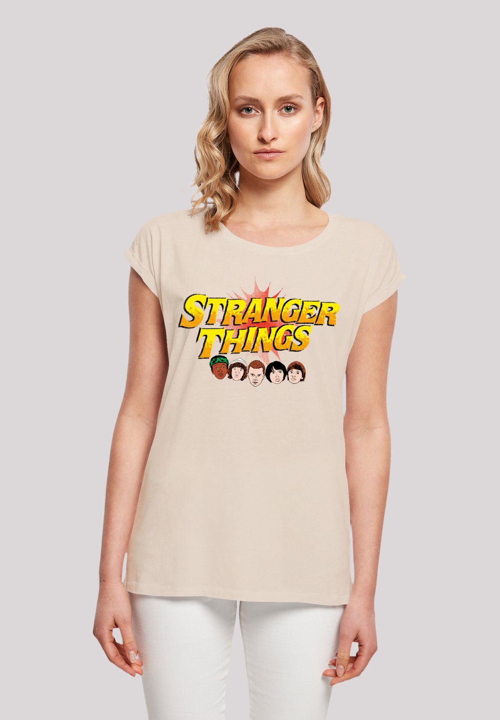 

Футболка с принтом STRANGER THINGS COMIC HEADS NETFLIX TV SERIES F4NT4STIC, песочный
