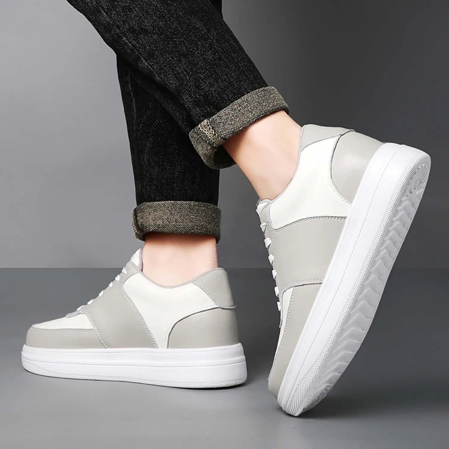 Кроссовки Herren Schuhe 46 Bequeme Mit Dicker Ferse Für Den Alltag, Modische, Leichte Weiße Sneaker. Кроссовки Wasserdichte Schuhe Herren Schwarz 38 Jungen Damen Laufschuhe Mit Guter Dämpfung WVONIF, Grau — фото 3