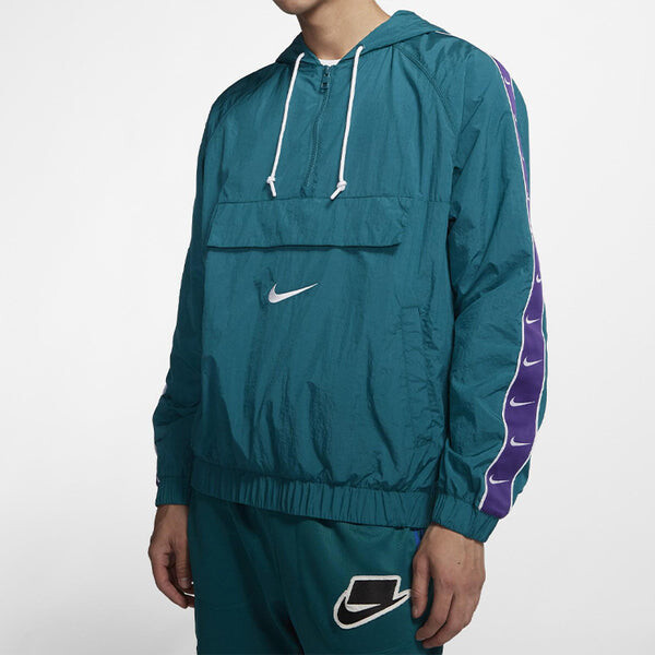 Куртка Nike AS Men's Nike Sportswear SWOOSH JKT Jacket WVN 'Geode Teal/White/Court Purple/White', синий — фото 4