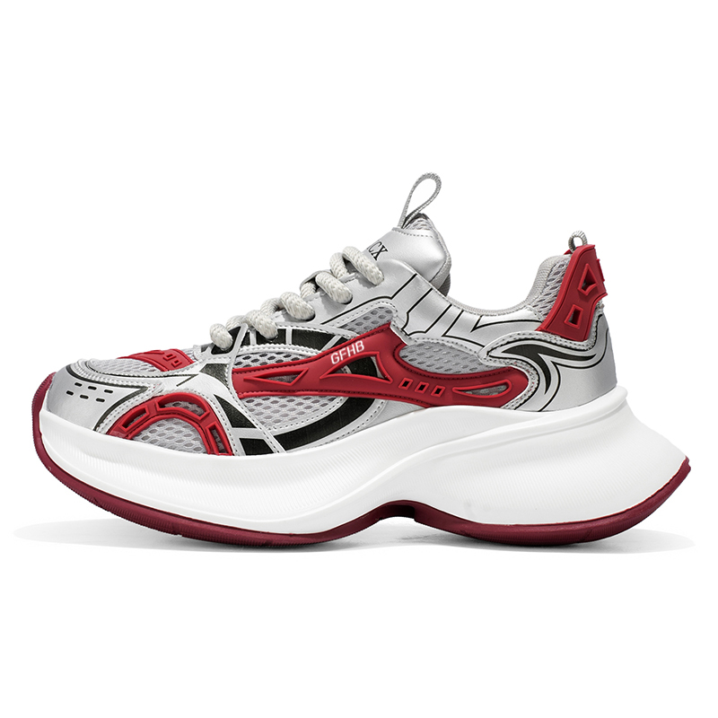 

Амортизирующие устойчивые к истиранию дышащие низкие детские повседневные кроссовки для подростков Kung Fu partners, серо-красный