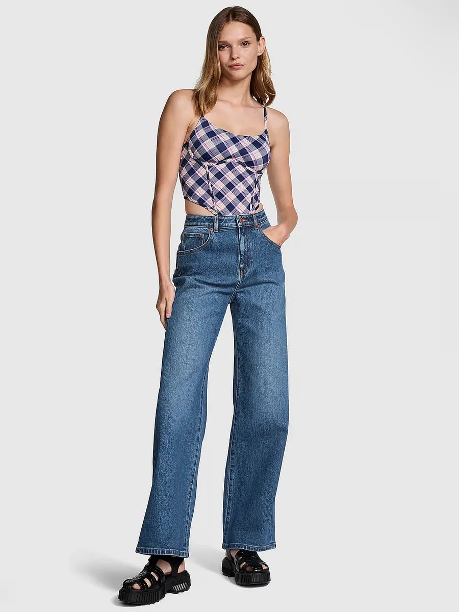 

Джинсы PINK с высокой посадкой и широкими штанинами, цвет Medium Wash