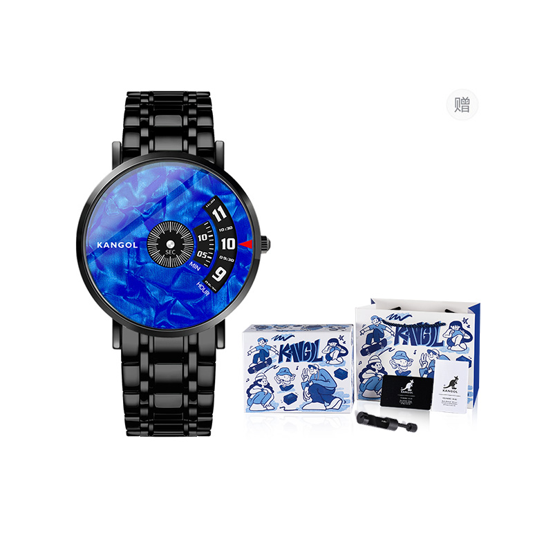 

KANGOL Часы наручные кварцевые механизм стальной ремешок черный циферблат unisex персонализированная открытка подарочная коробка набор