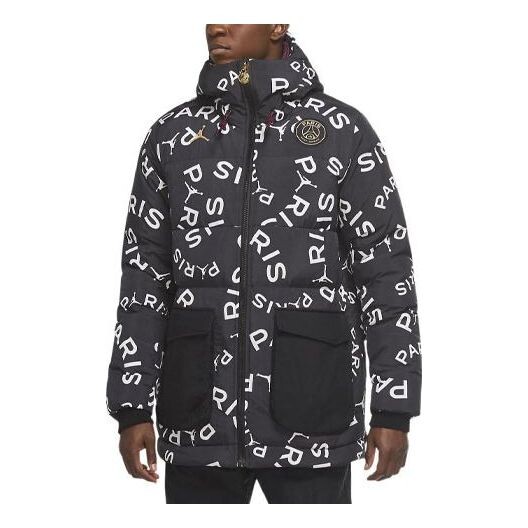 

Пуховик Air Jordan x Paris Saint-Germain Down AOP Parka 'Black', черный