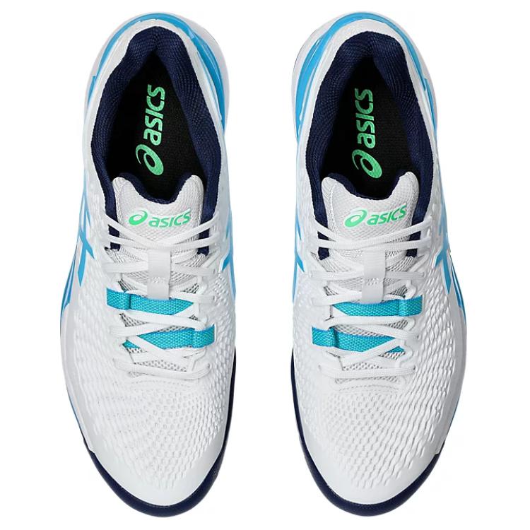 ASICS Gel Resolution 9 White Digital Aqua в бело-голубом цвете, цвет White/Blue — фото 4