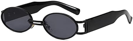 

Женские овальные солнцезащитные очки в винтажном стиле, маленькие металлические, в стиле панк, женские очки-сетпанк, очки с защитой от УФ-излучения UV400 MTZJH, Black Gray