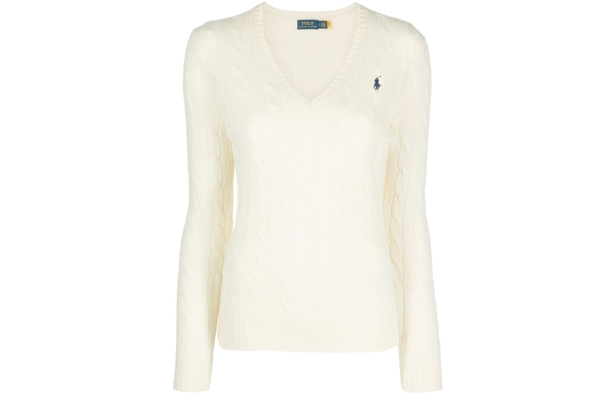 

Свитер с V-образным вырезом и рельефной вязкой Polo Ralph Lauren, белый