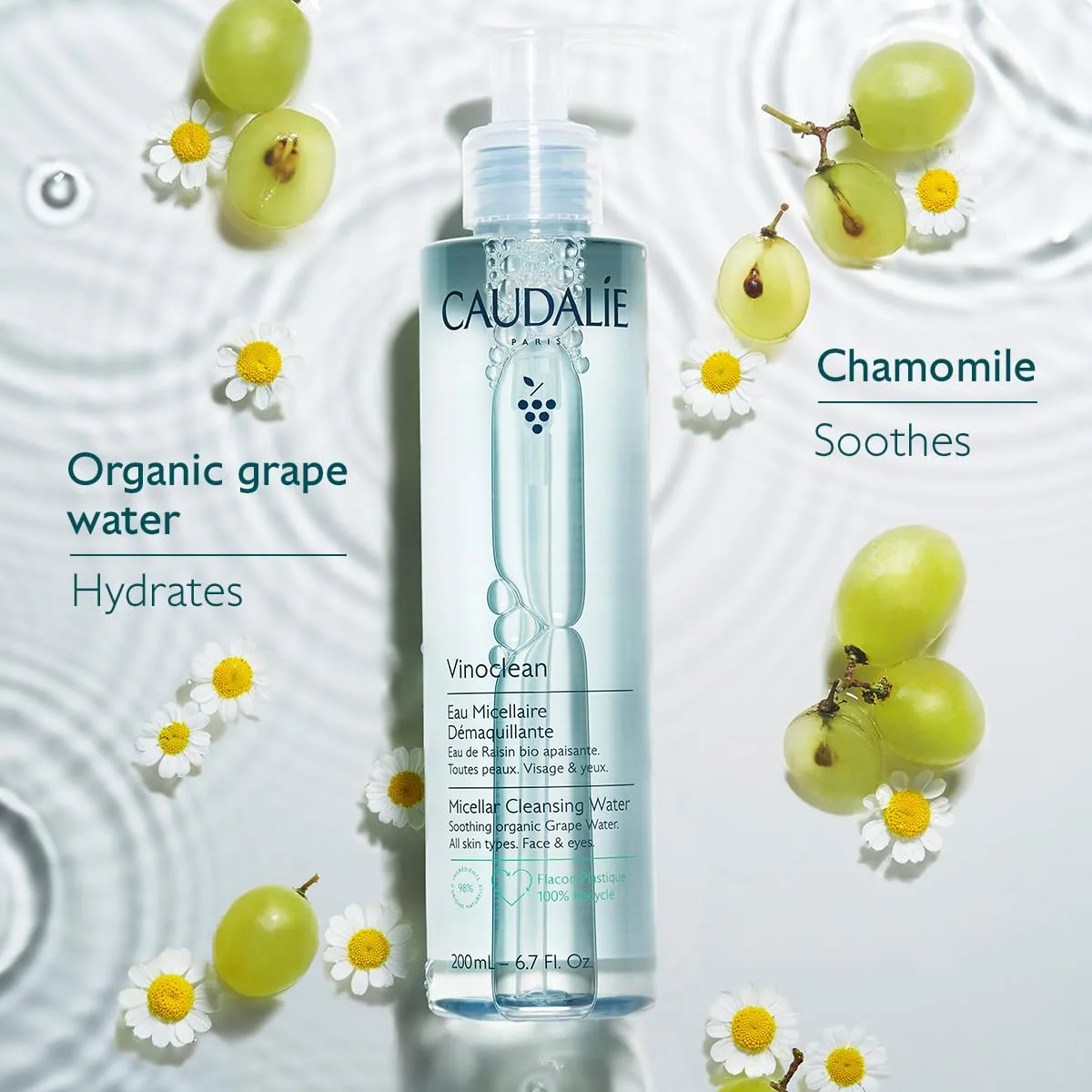 Мицеллярная вода Caudalie — Мицеллярная очищающая вода Vinoclean, 200 мл — фото 3
