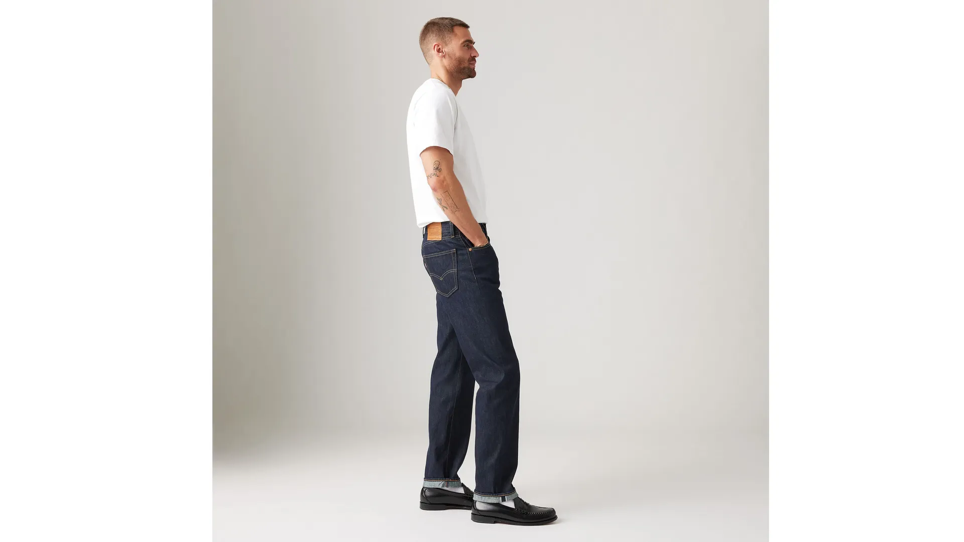 Мужские джинсы 505 стандартного кроя с кромкой Levi's, цвет Midnight - Dark Wash - Non-Stretch — фото 4