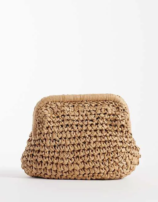 

Натуральная сумка-клатч на соломенной основе со съемным ремешком через плечо ASOS DESIGN, связанная вручную крючком