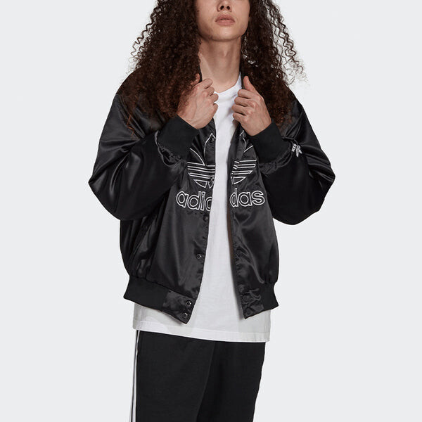 Куртка Men's adidas originals Large Logo Embroidered Satin Sports Jacket Autumn Black, черный — фото 3