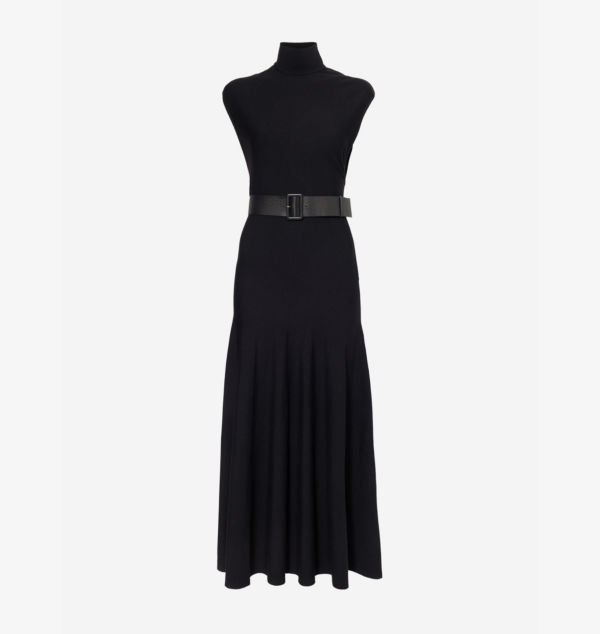

Платье миди из смесовой шерсти с поясом и без рукавов Alaia, цвет noir alaia