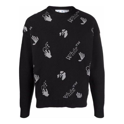 

Свитер men's fw21 intarsia knit logo round neck pullover wool sweater loose fit black Off-White, черный