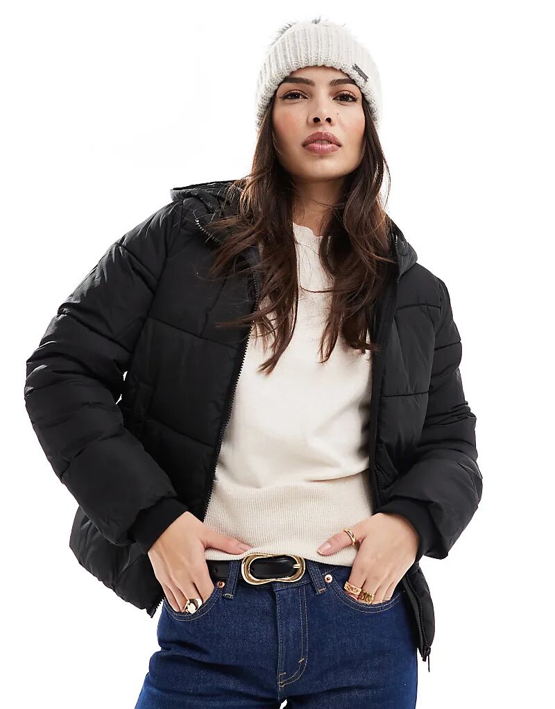 

Утепленное пальто Pieces с капюшоном черного цвета