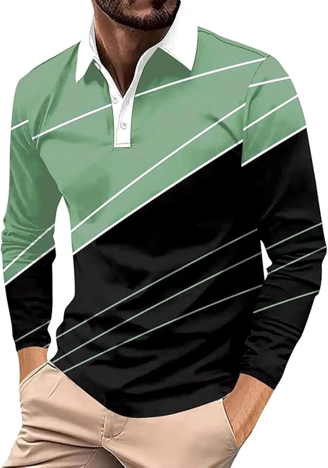 

Мужская поло с длинным рукавом 2025, casual, цветной блок, regular fit