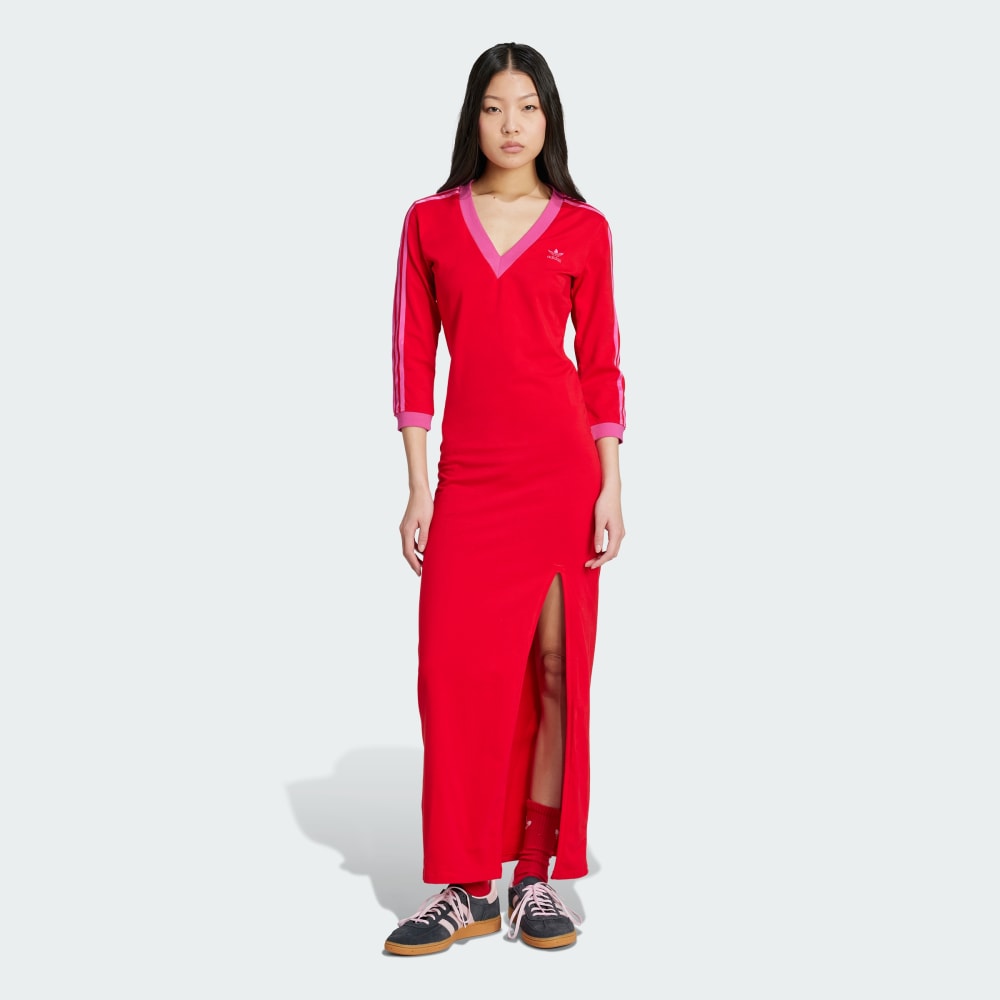 

Платье Adidas Adicolor Classics 3-Stripes Maxi Dress, цвет Better Scarlet/Semi Lucid Fuchsia