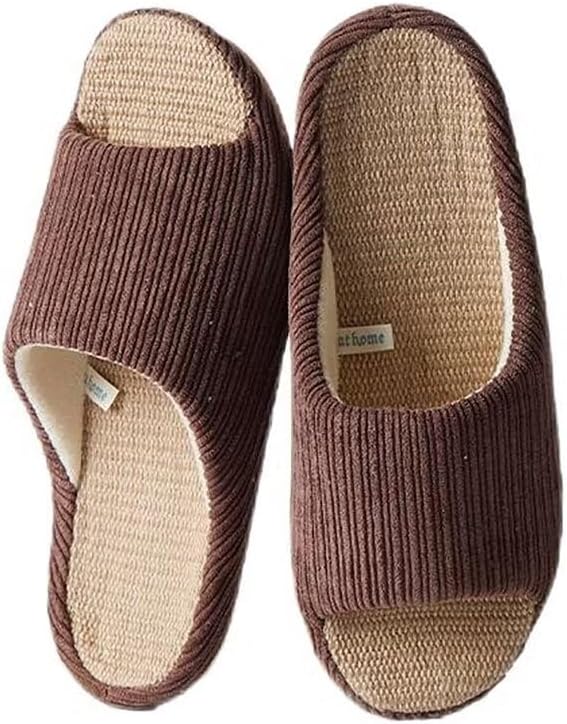 

Мужские и женские льняные домашние тапочки с эффектом памяти, облако-теплые тапочки, вельветовые сандалии Fuhuaqi, коричневый