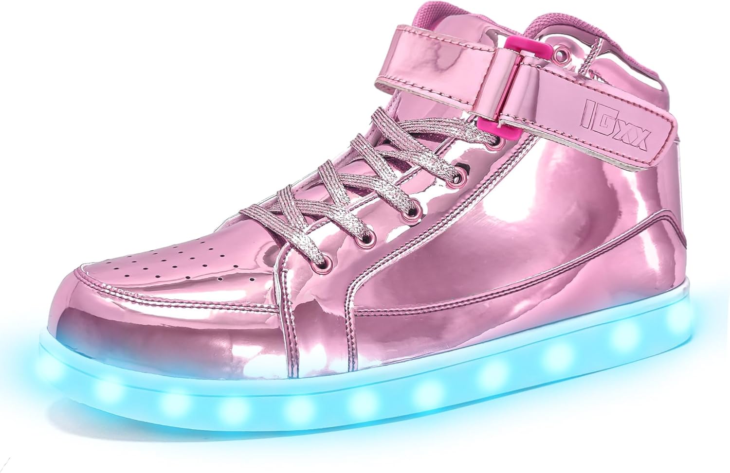 

Светящиеся кроссовки IGxx LED для детей с подсветкой, высокие кеды, обувь с LED для мальчиков и девочек, унисекс, с USB-зарядкой, мигающие светящиеся, розовый