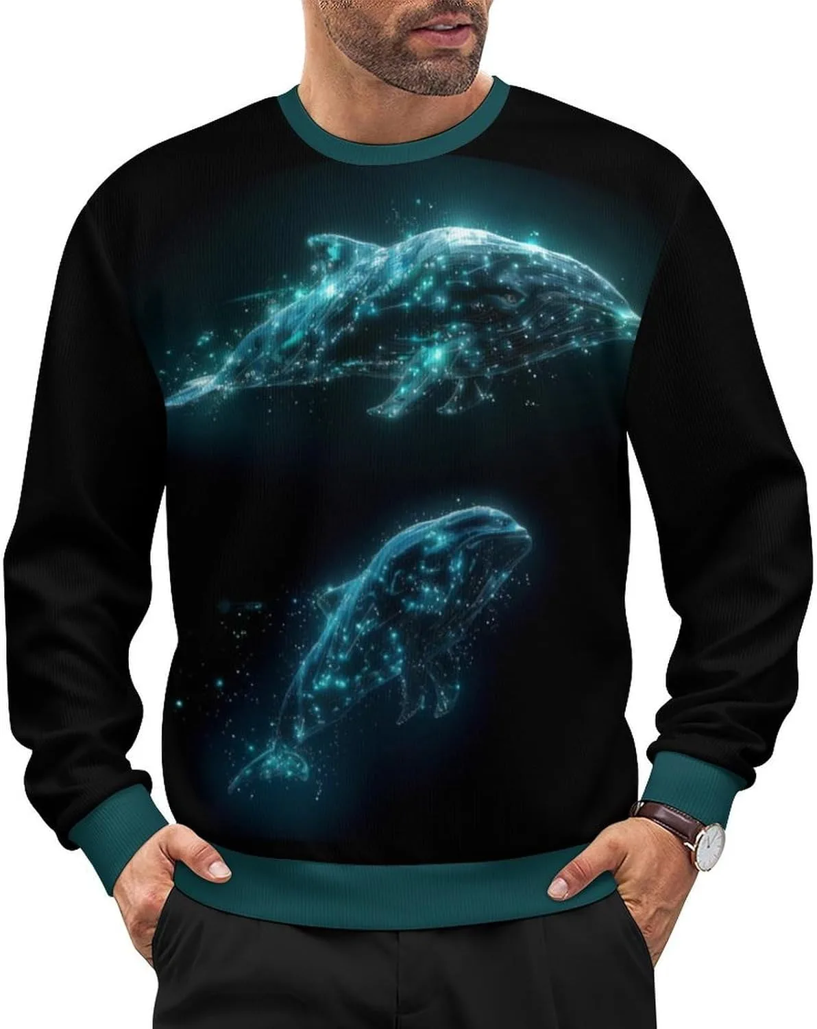 

Мужской свитер-пуловер свободного кроя с длинным рукавом и круглым вырезом HLSDFRES