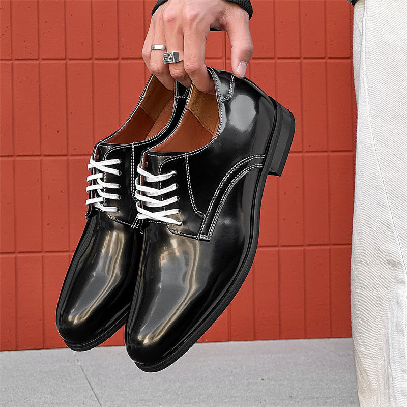 WEISHIBANGWEI Повседневные кожаные туфли мужские черные с потайным клином, цвет Black Hidden Wedge — фото 3