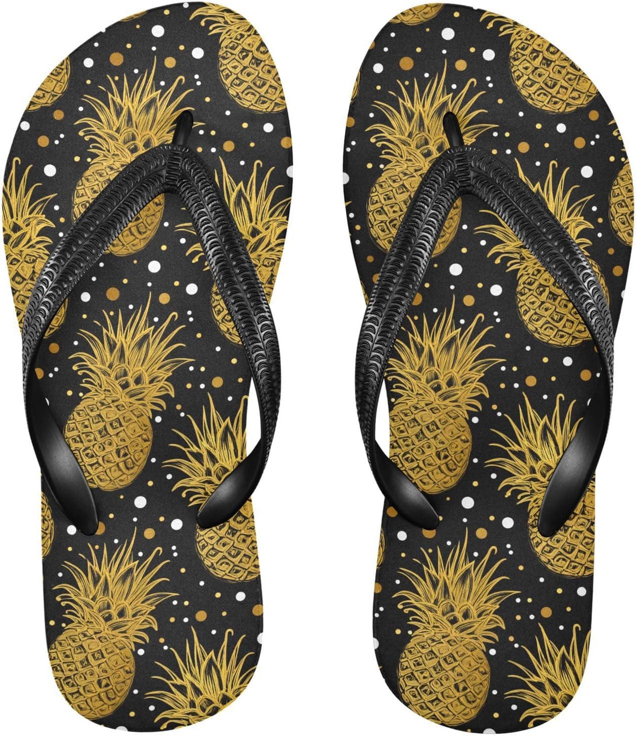 

Женские и мужские шлепанцы с ананасом в горошек, черные пляжные вьетнамки, резиновые нескользящие летние тапочки для прогулок Sinestour