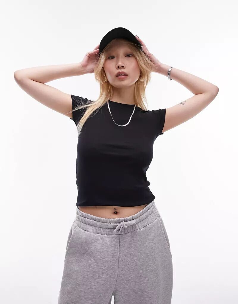 

Черная повседневная удлиненная футболка Topshop