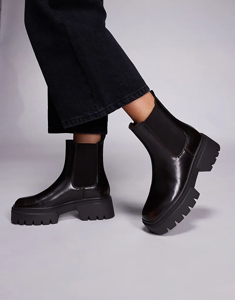 Массивные ботинки челси Simmi London Wide Fit Judd полированного коричневого цвета