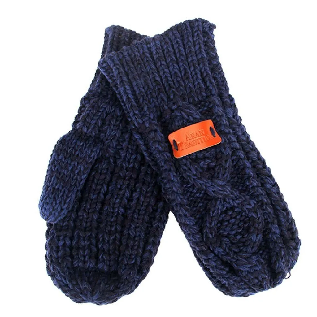 

Классические варежки косой вязки Aran Aran Traditions, темно-синий