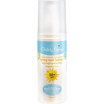 

Childs Farm Kids and Baby Солнцезащитный лосьон-спрей SPF 50plus, водостойкий, UVA и UVB, очень высокая защита, 100 мл