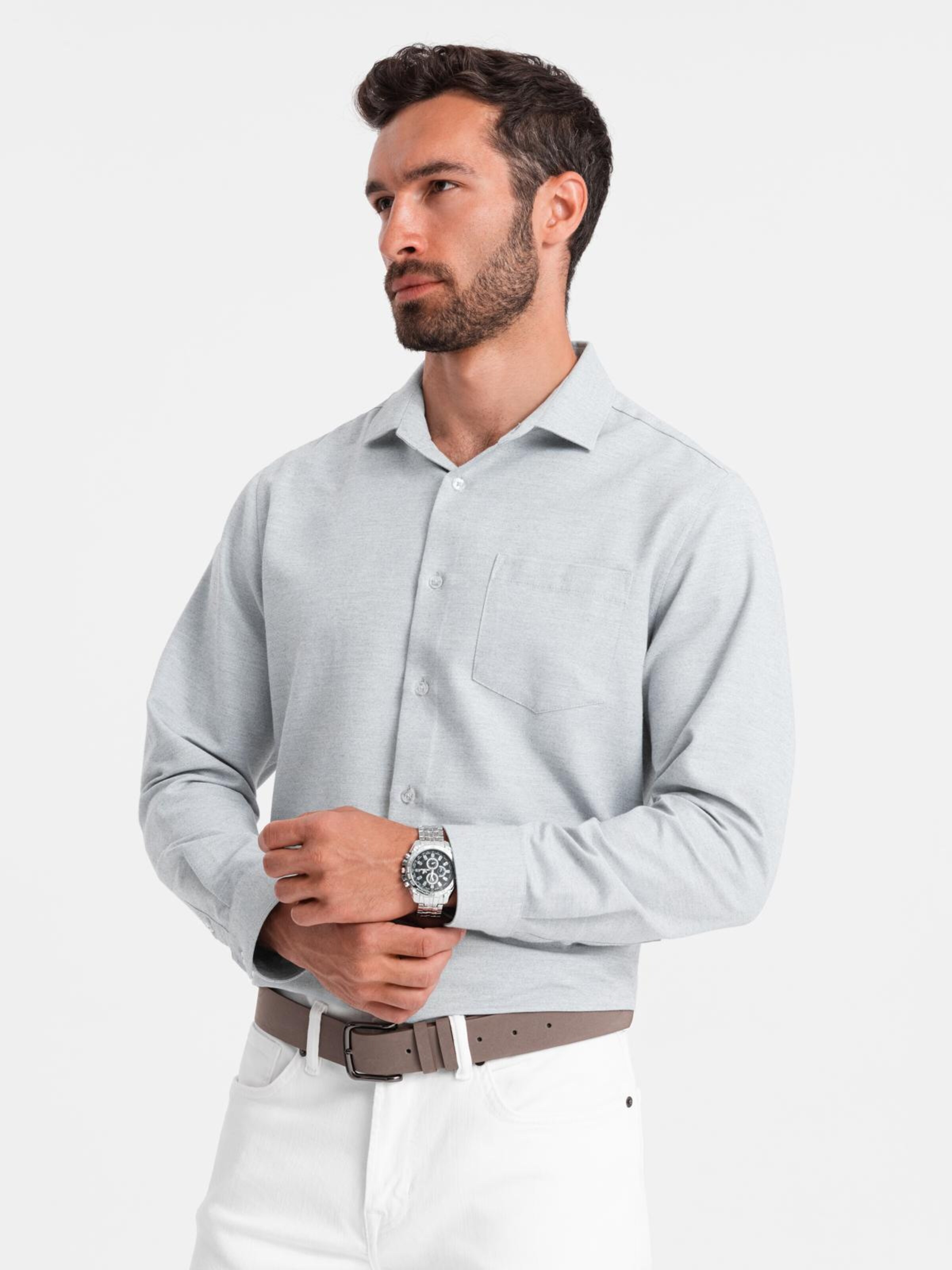 

Ombre Рубашка на пуговицах Regular fit 'OM-SHCS-0148' в светло-сером цвете
