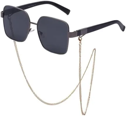 

Солнцезащитные очки большого размера с цепочкой 2027 года для женщин, винтажные солнцезащитные очки в металлической оправе, панк-очки MTZJH, C6 Gun Black