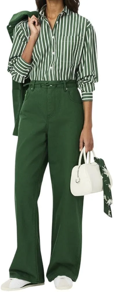 Рубашка Lacoste Oversized Popeline, полосатая, зеленый/белый — фото 4