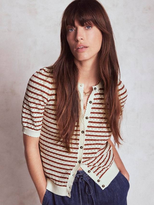 

Кардиган с коротким рукавом в стиле дот-пойнтелле Boden, Warm Ivory/Red