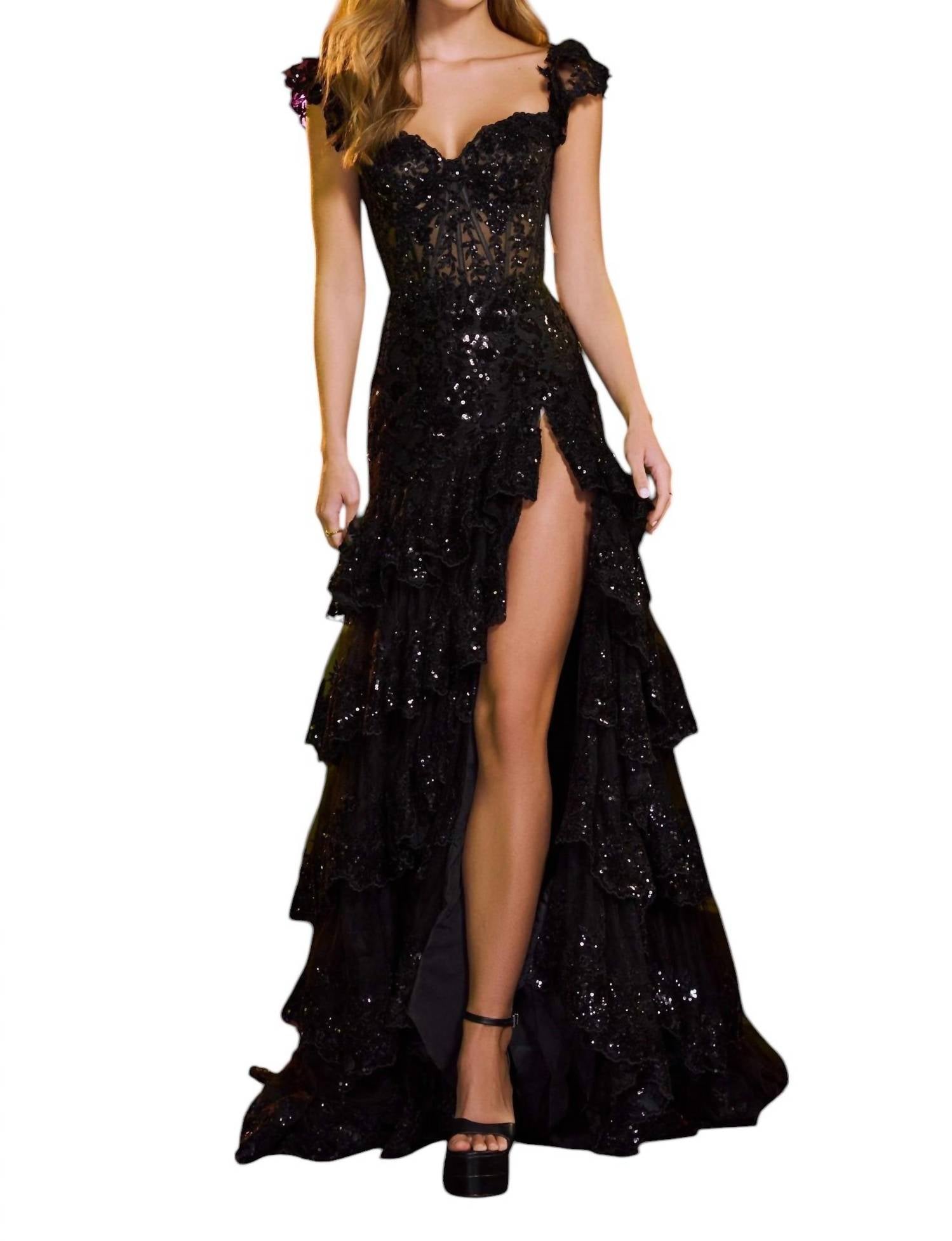 

Черное приталенное пляжное платье-русалка с пайетками из тюля Sherri Hill