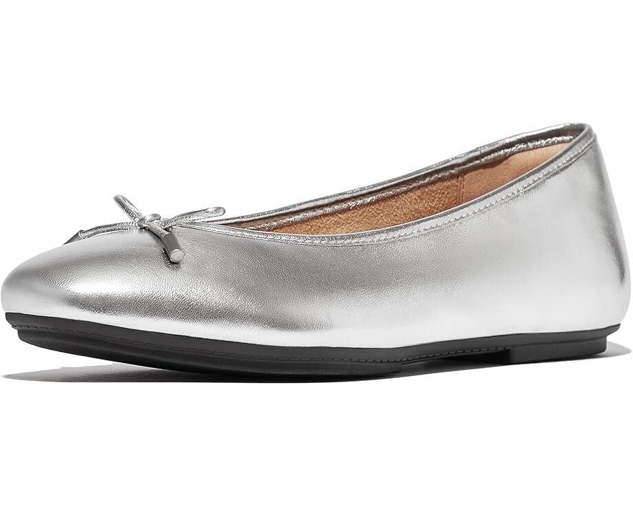 

Туфли на плоской подошве FitFlop Delicato Bow Soft Metallic-Leather Ballerinas, серебряный