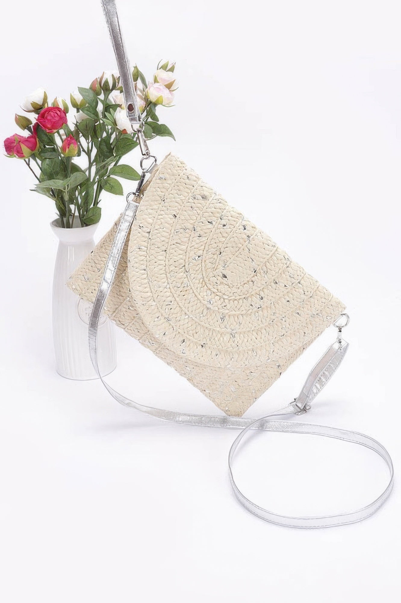 

Металлическая клатч-конверт из искусственной соломки FASHNZFAB, серебряный