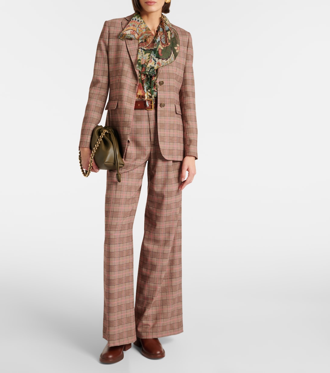 Клетчатые брюки с высокой талией и широкими штанинами Etro, Multicolour On Pink Base — фото 2
