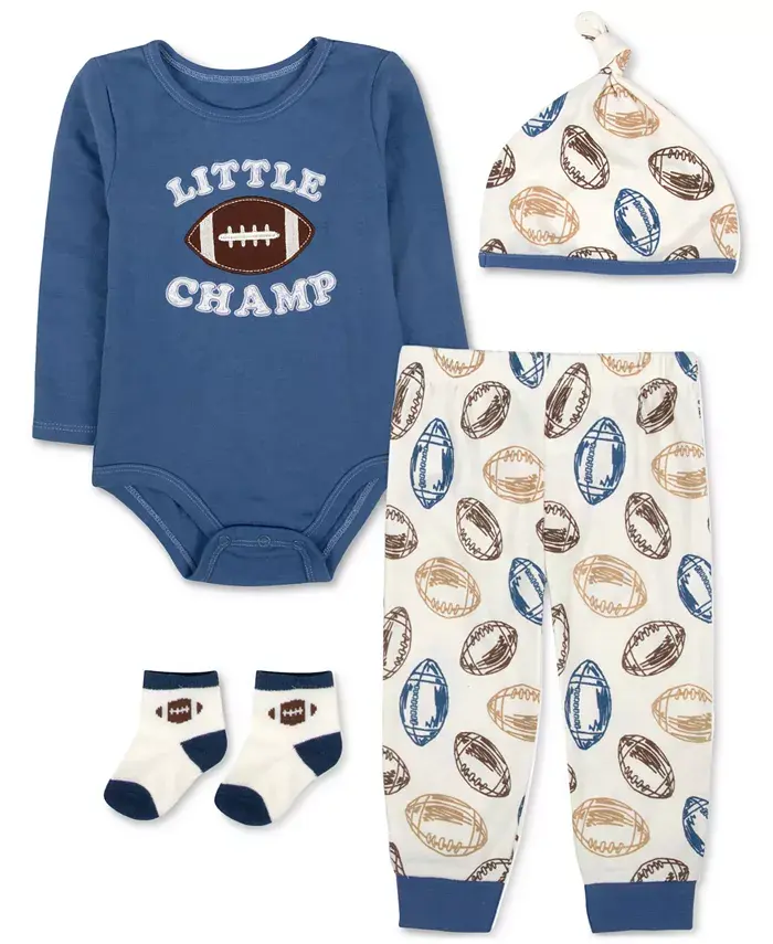 

Маленький чемпион по футболу для мальчиков: боди, штанишки, шапочка и носочки, комплект из 4 предметов Baby Essentials