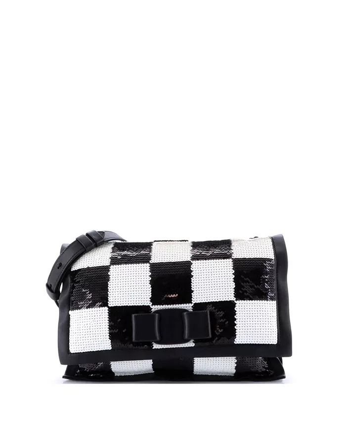 

Маленькая сумка Viva Bow Flap Bag с пайетками из кожи Pre-Owned Salvatore Ferragamo, черный