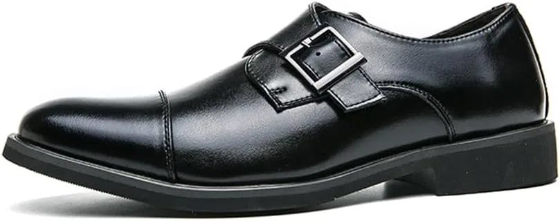 Лоферы мужские из кожзама, Monk Strap Loafers, Black Abborora — фото 2