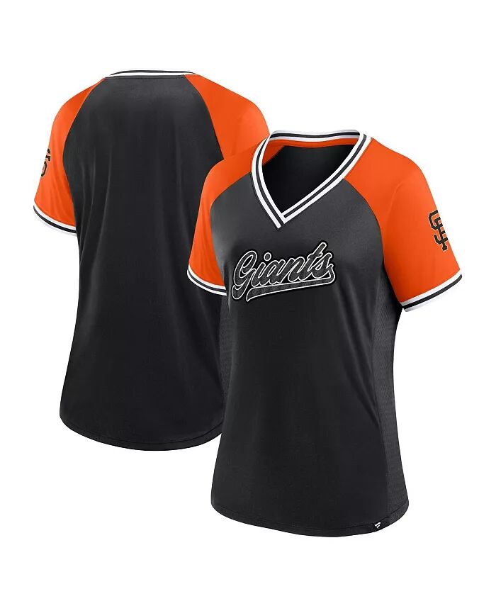 

Женская черная футболка San Francisco Giants Glitz Glam League Diva Raglan с V-образным вырезом Fanatics