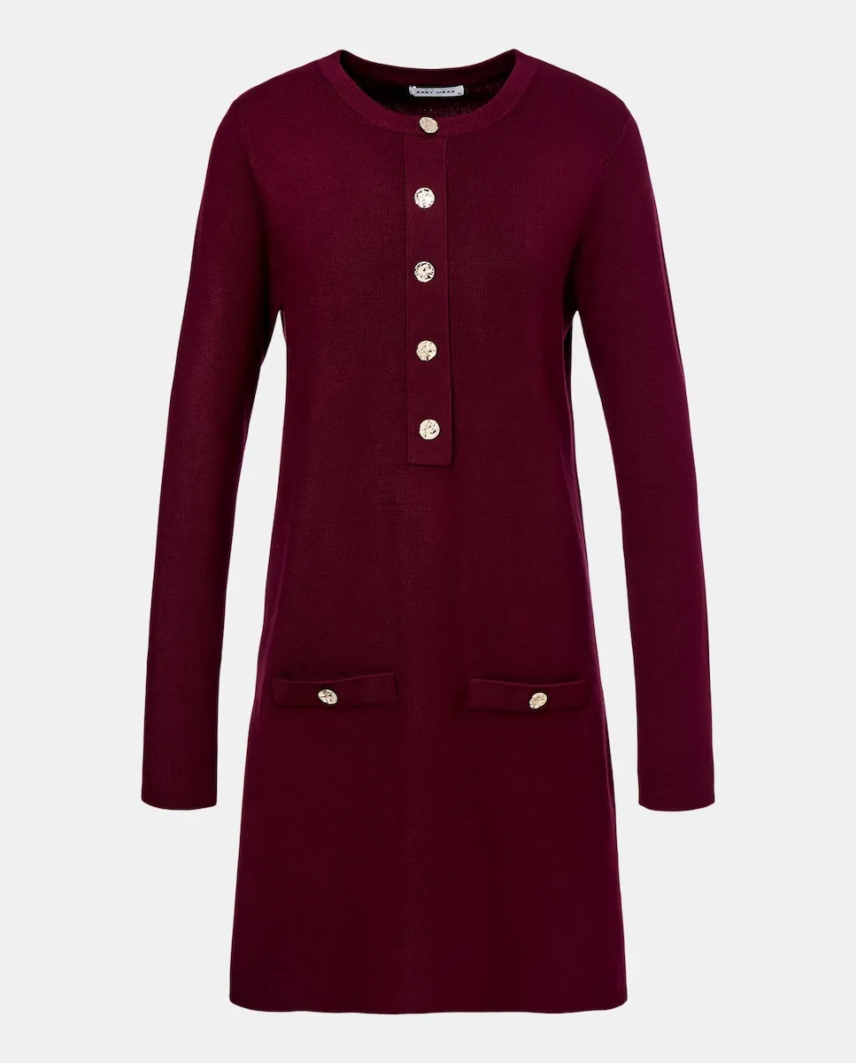 

Вязаное платье А-силуэта с пуговицами Easy Wear, бордовый