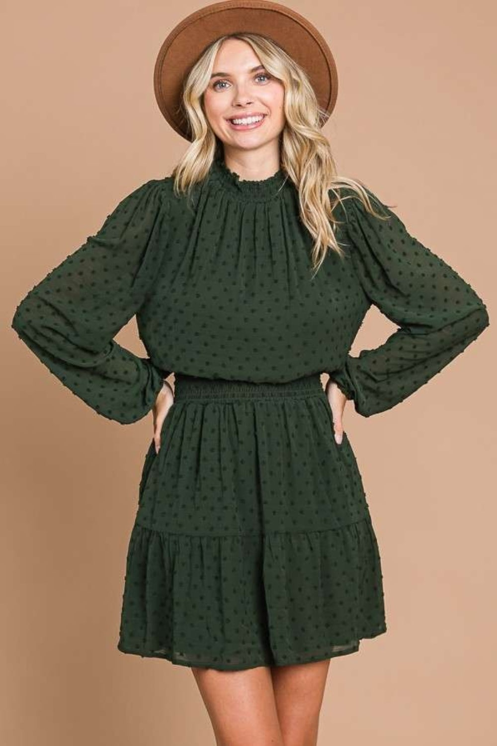 

Мини-платье в горошек с карманами и воротником-стойкой FASHNZFAB, цвет d.olive