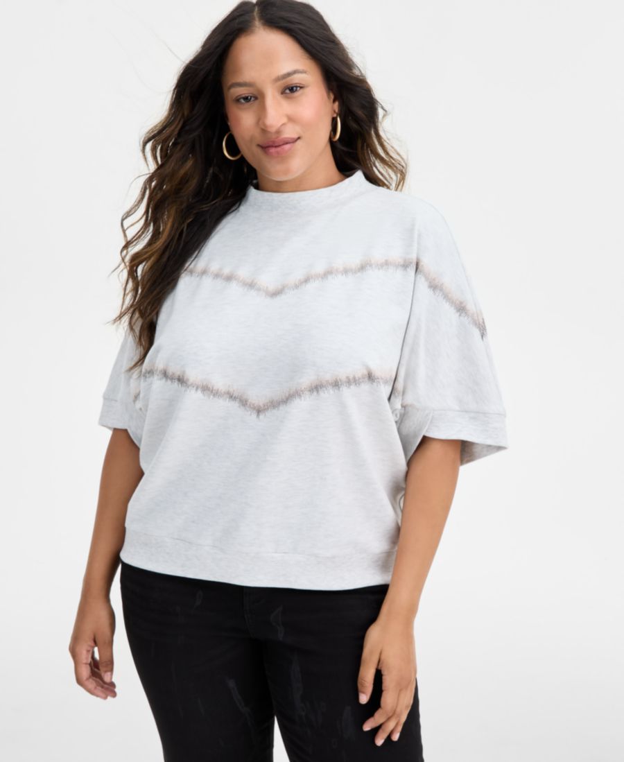 

Топ с высоким воротником и рукавами до локтя больших размеров Democracy, Heather